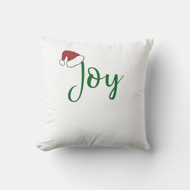 Joy in green with Santa Hat Cushion (Front)