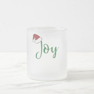 Joy in green with Santa Hat Frosted Glass Coffee Mug