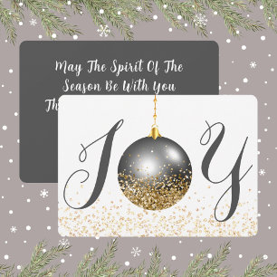 Joy In Grey and Gold Look Glitter Christmas Holiday Card