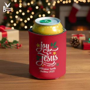 JOY IN JESUS Christian Christmas Custom Name Can Cooler