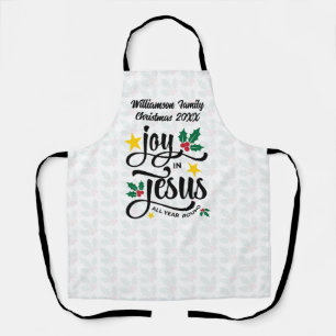 Joy in Jesus Christian Christmas Family Name  Apron