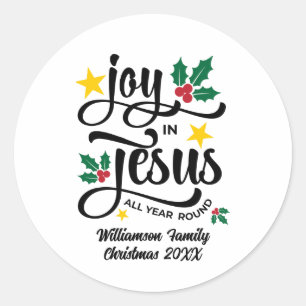 Joy in Jesus Christian Christmas Family Name  Classic Round Sticker
