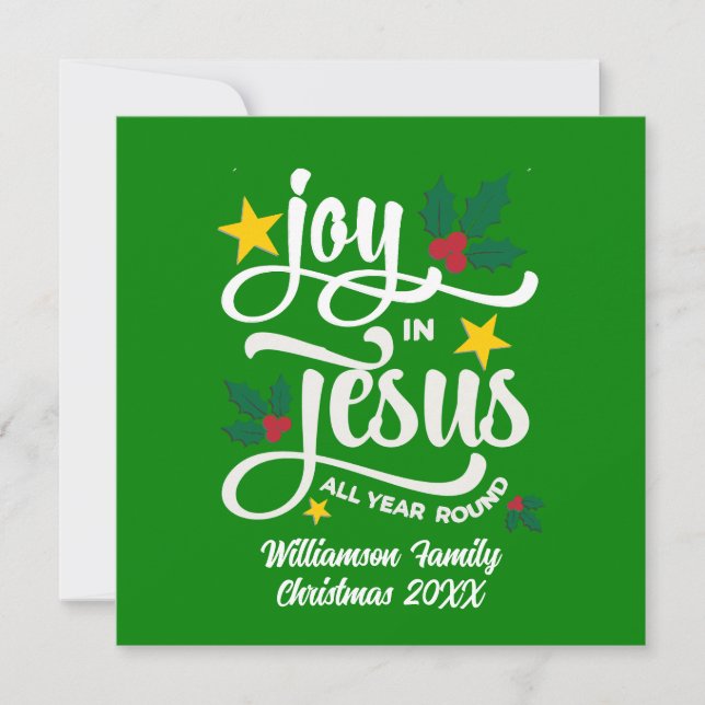 Joy in Jesus Christian Christmas Family Name  Holiday Card (Front)