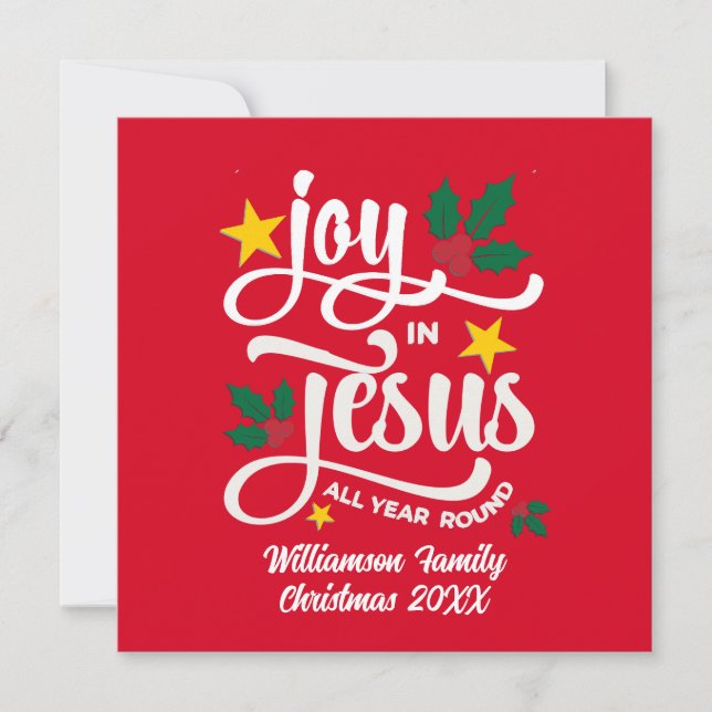 Joy in Jesus Christian Christmas Family Name  Holiday Card (Front)