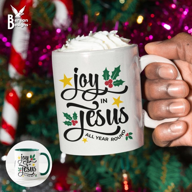 JOY IN JESUS Christian Christmas Monogram Mug (Festive JOY IN JESUS Christian Christmas mug with customizable monogram. Gift for Christians.)