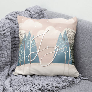 Joy in Snowy Forest   Winter Woodland Christmas Cushion