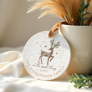 Joy In the Simple Things Birch Bark Woodgrain Deer Ceramic Tree Decoration
