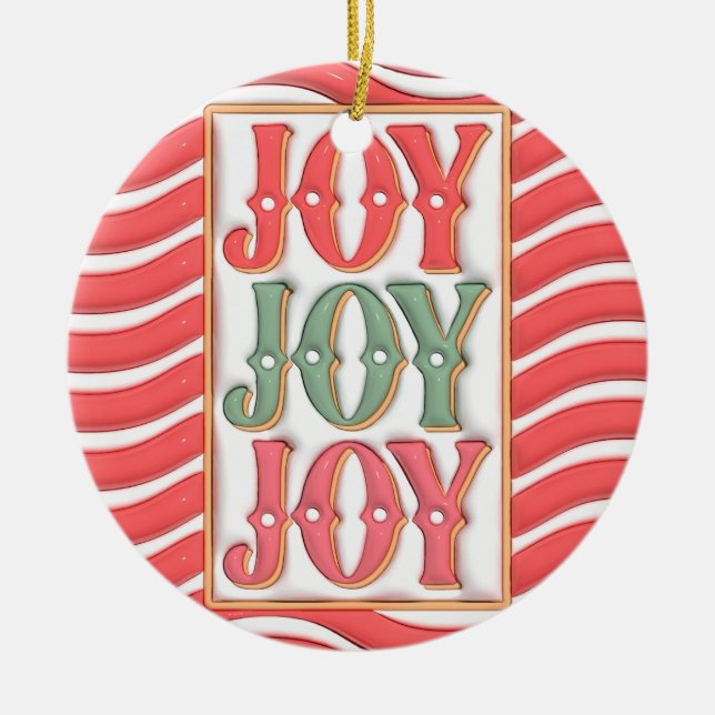 "Joy Joy Joy Ornament" Ceramic Tree Decoration (Front)