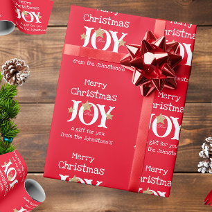 Joy! Joyful Chic Elegant Script Red Christmas Gift Wrapping Paper