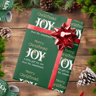 Joy! Joyful Chic Rustic Script Green Christmas Wrapping Paper