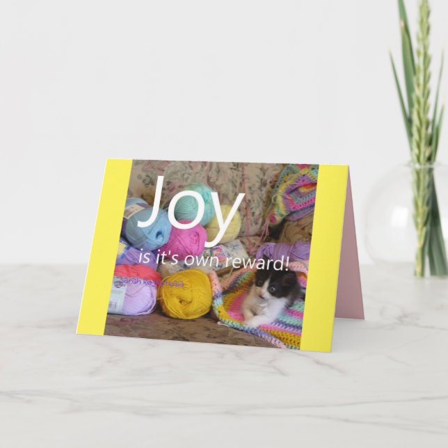 Joy Kitten Cat Knitting wool Crafts Quote Card (Front)
