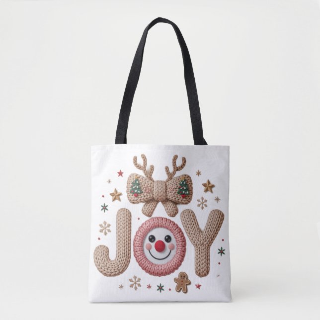 Joy Knitted Holiday Tote Bag (Front)