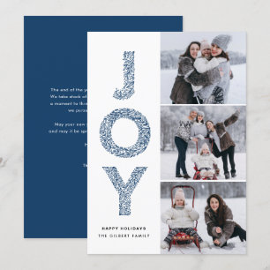JOY Lettering Blue Christmas Photo Collage Holiday Card
