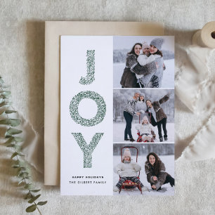 JOY Lettering Green Christmas Photo Collage Holiday Card