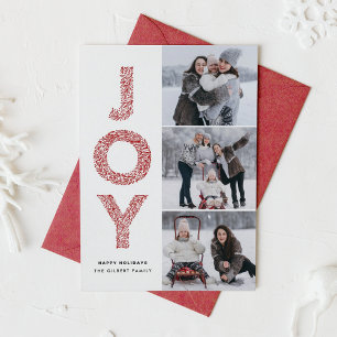 JOY Lettering Red Christmas Photo Collage Holiday Card