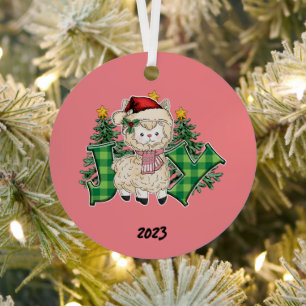 Joy Llama Christmas Metal Tree Decoration