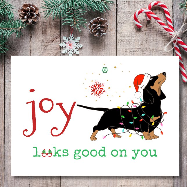 Joy Looks Good on You Adorable Dachshund Christmas Holiday Card (Creator Uploaded)