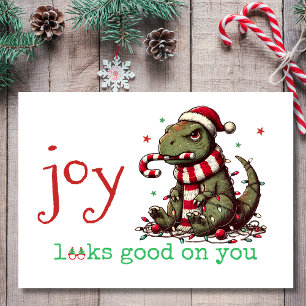 Joy Looks Good on You Funny Dinosaur Christmas Holiday Card