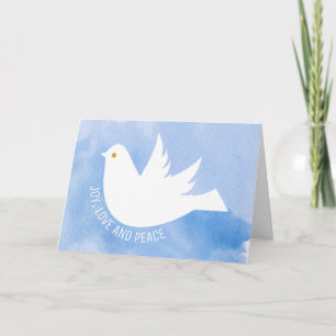 Joy, Love and Peace dove watercolor blue Holiday Card
