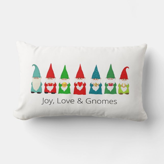 Joy, Love & Christmas Gnomes Lumbar Pillow (Front)