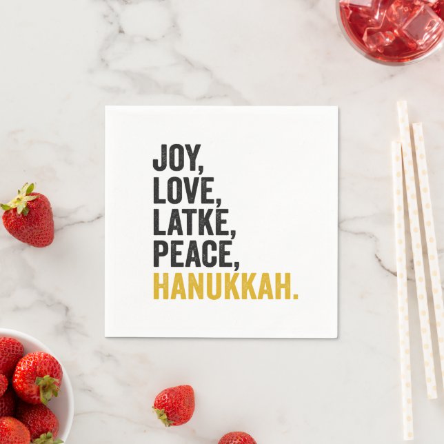 Joy Love Latkes Peace Hanukkah Funny Jewish Napkin (Insitu)
