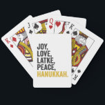 Joy Love Latkes Peace Hanukkah Funny Jewish Playing Cards<br><div class="desc">funny, jewish, latke, gift, birthday, chanukah, jew, holiday, menorah</div>