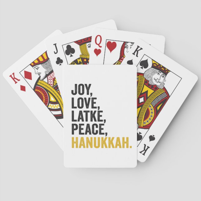 Joy Love Latkes Peace Hanukkah Funny Jewish Playing Cards (Back)