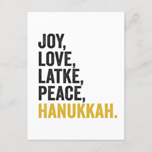 Joy Love Latkes Peace Hanukkah Funny Jewish Postcard