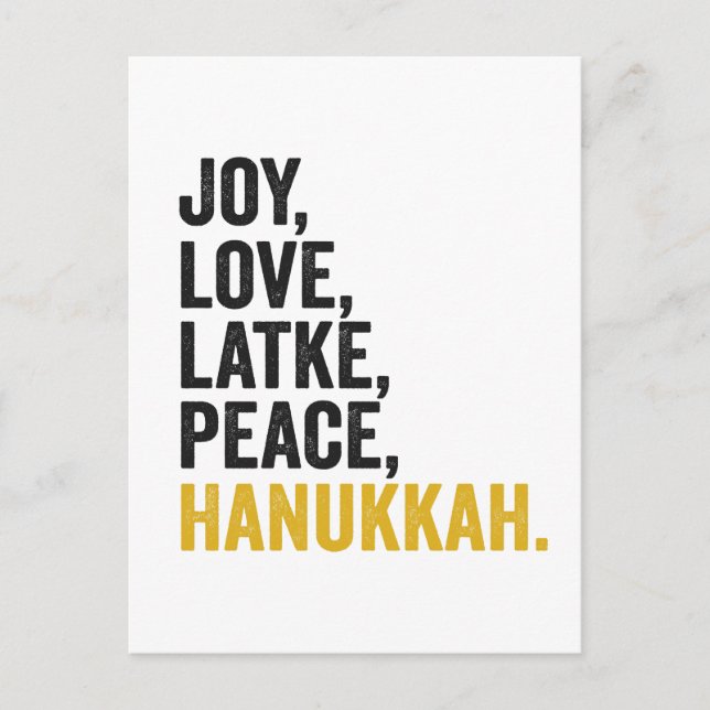 Joy Love Latkes Peace Hanukkah Funny Jewish Postcard (Front)