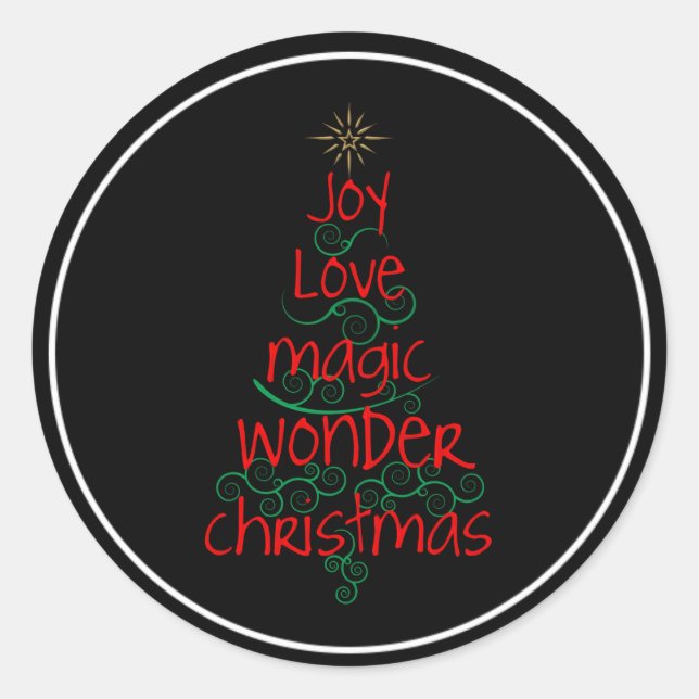 Joy • Love • Magic • Wonder • Christmas Classic Round Sticker (Front)