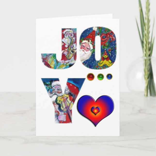 JOY LOVE  MUSICAL  XMAS PARTY / SANTA AND SAX HOLIDAY CARD (Front)