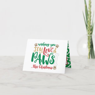 Joy Love Paws Dog Merry Christmas Red & Green Holiday Card
