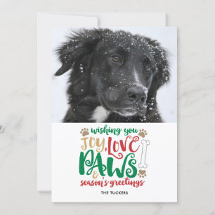 Joy Love Paws Dog Season's Greetings Red Photo Holiday Card