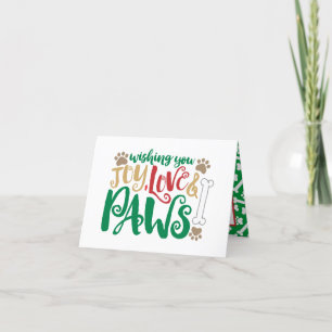 Joy Love Paws Peace Dog Paw Prints Red & Green Holiday Card