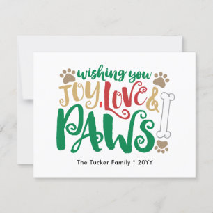 Joy Love Paws Peace Dog Paw Prints Red & Green Holiday Card