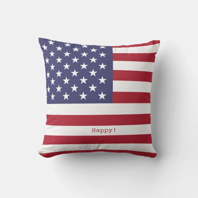 Joy! Love! Peace! American USA Flag and Fireworks Cushion (Front)