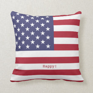 Joy! Love! Peace! American USA Flag and Fireworks Cushion