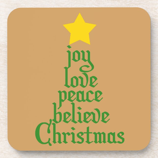 Joy, Love, Peace, Believe, Christmas Coaster (Front)