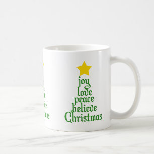 Joy, Love, Peace, Believe, Christmas Coffee Mug