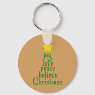 Joy, Love, Peace, Believe, Christmas Key Ring