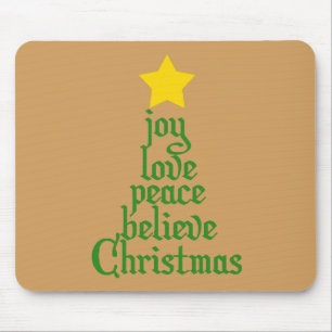 Joy, Love, Peace, Believe, Christmas Mouse Mat