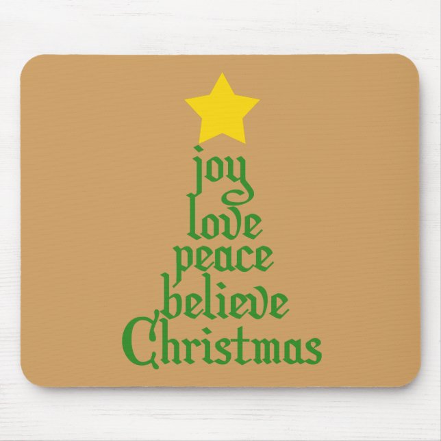 Joy, Love, Peace, Believe, Christmas Mouse Mat (Front)