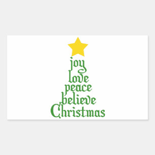 Joy, Love, Peace, Believe, Christmas Rectangular Sticker