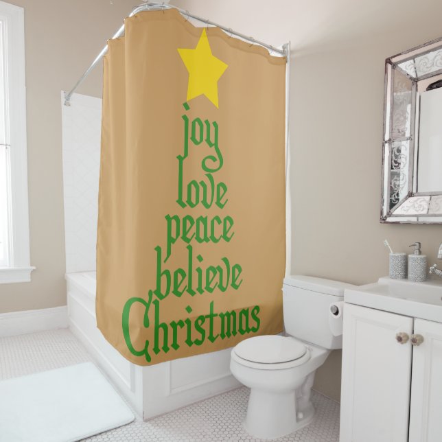 Joy, Love, Peace, Believe, Christmas Shower Curtain (In Situ)