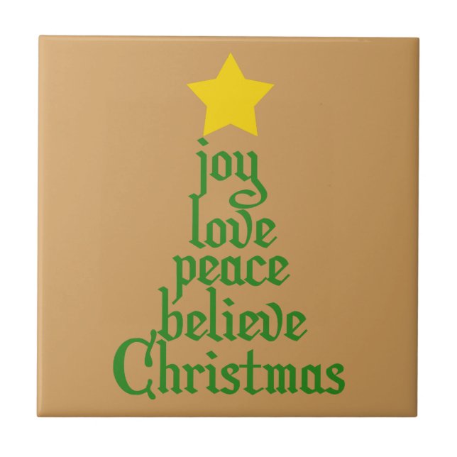 Joy, Love, Peace, Believe, Christmas Tile (Front)