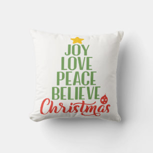 Joy, Love, Peace, Believe, Christmas Tree Coffee M Cushion