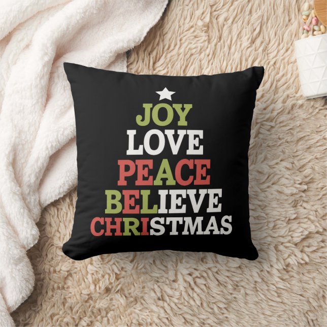Joy Love Peace Believe Christmas Tree Family  Cushion (Blanket)