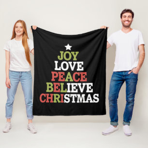 Joy Love Peace Believe Christmas Tree Family  Fleece Blanket