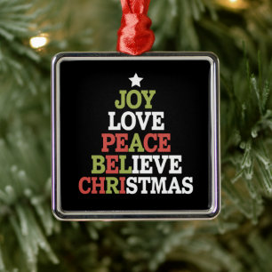 Joy Love Peace Believe Christmas Tree Family  Metal Tree Decoration