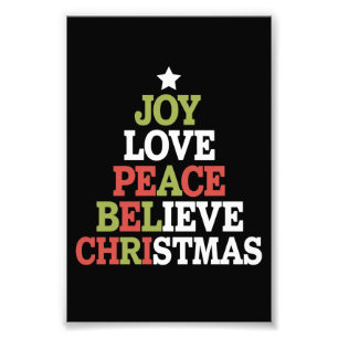 Joy Love Peace Believe Christmas Tree Family Photo Print